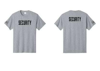 NYC Factory Unisex Security Custom Logo Black T-Shirt - Front + Back + Your Logo Sleeve - Athletic Heather