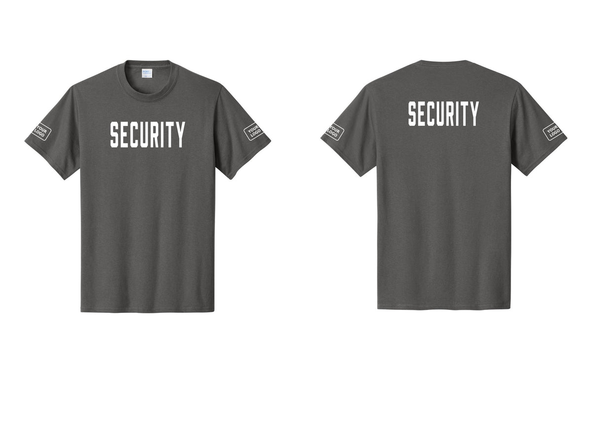 NYC Factory Unisex Security Custom Logo Black T-Shirt - Front + Back + Your Logo Sleeves - Charcoal
