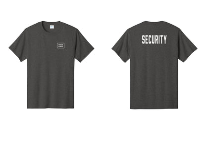 NYC Factory Custom Logo Security T-Shirt, Condensed Lettering - Your Logo + Back - Dark Heather Grey