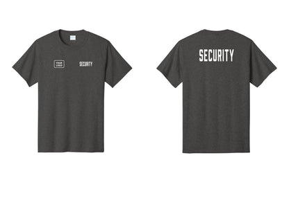 NYC Factory Custom Logo Security T-Shirt, Condensed Lettering - SECURITY + Your Logo + Back - Dark Heather Grey