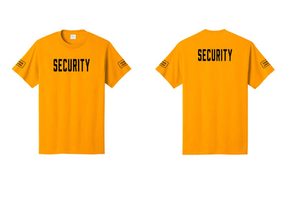 NYC Factory Unisex Security Custom Logo Black T-Shirt - Front + Back + Your Logo Sleeves - Gold