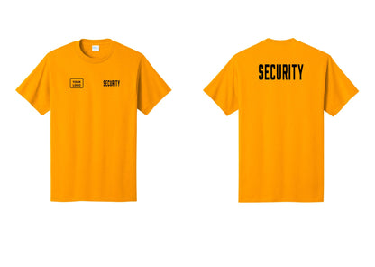 NYC Factory Custom Logo Security T-Shirt, Condensed Lettering - SECURITY + Your Logo + Back - Gold