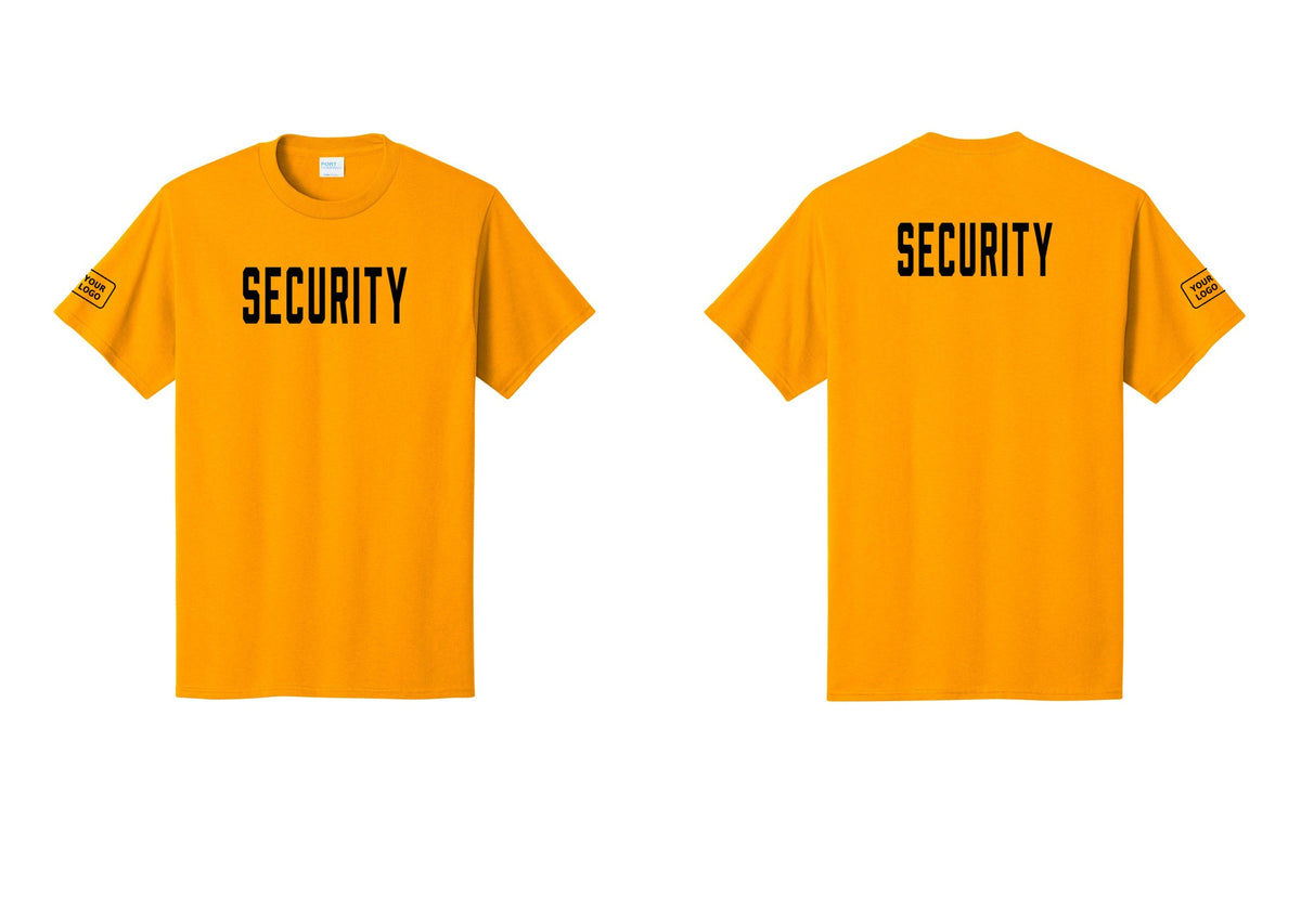 NYC Factory Unisex Security Custom Logo Black T-Shirt - Front + Back + Your Logo Sleeve - Gold