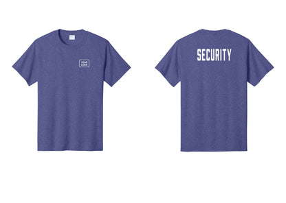 NYC Factory Custom Logo Security T-Shirt, Condensed Lettering - Your Logo + Back - Heather Purple