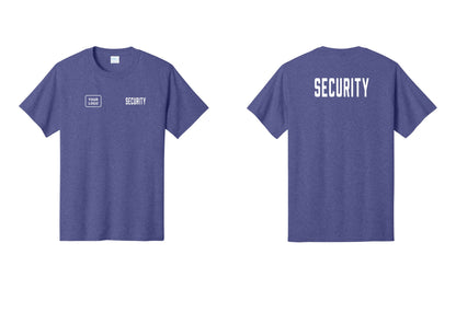NYC Factory Custom Logo Security T-Shirt, Condensed Lettering - SECURITY + Your Logo + Back - Heather Purple