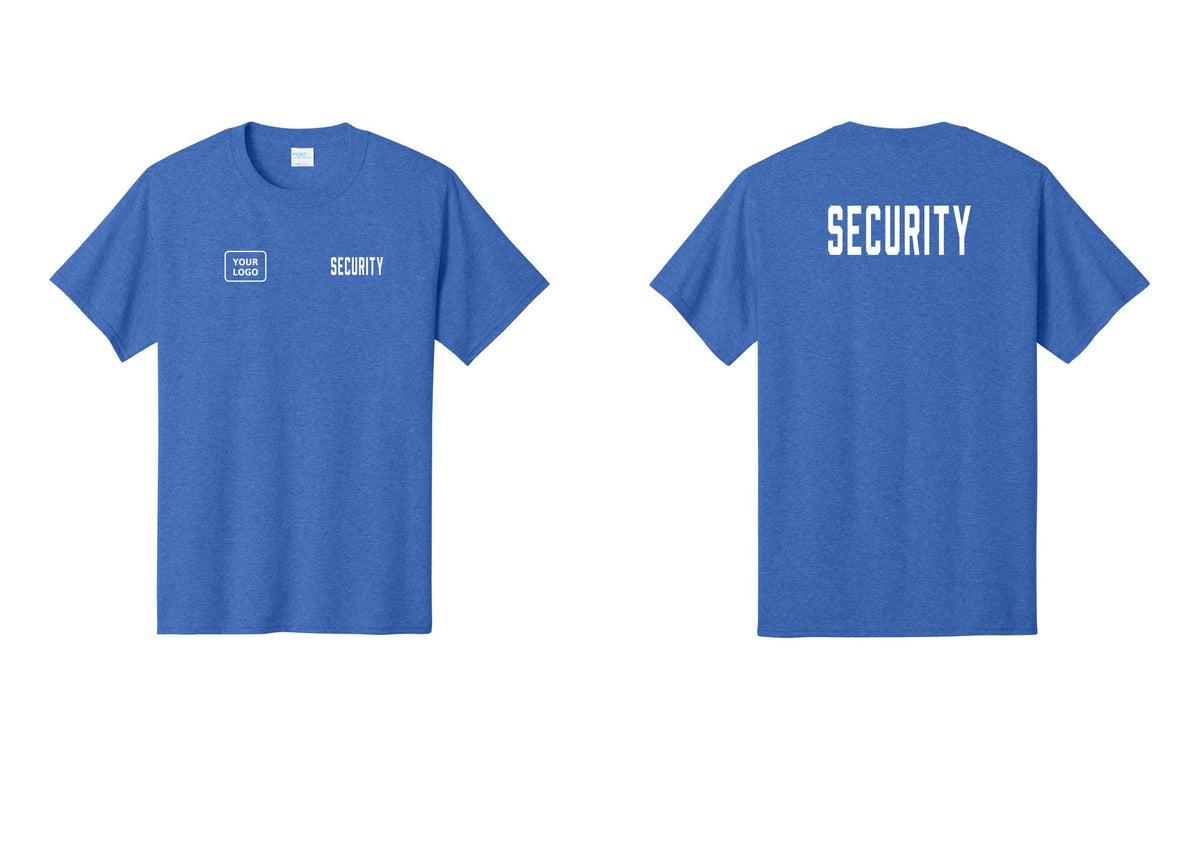 NYC Factory Custom Logo Security T-Shirt, Condensed Lettering - SECURITY + Your Logo + Back - Heather Royal