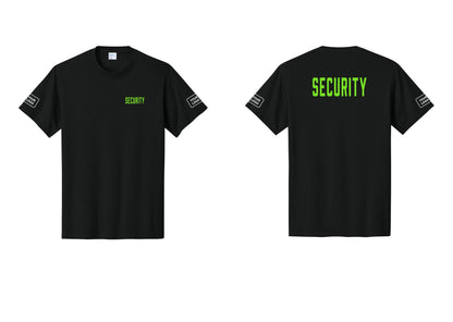 NYC Factory Unisex Security Custom Logo Black T-Shirt - Chest + Back + Your Logo Sleeves - Black / Neon