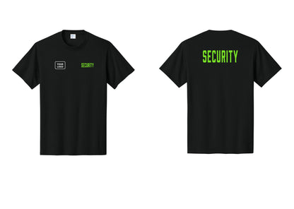 NYC Factory Unisex Security Custom Logo Black T-Shirt - SECURITY + Your Logo + Back - Black / Neon