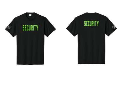 NYC Factory Unisex Security Custom Logo Black T-Shirt - Front + Back + Your Logo Sleeve - Black / Neon