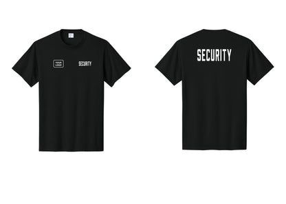 NYC Factory Custom Logo Security T-Shirt, Condensed Lettering - SECURITY + Your Logo + Back - Black