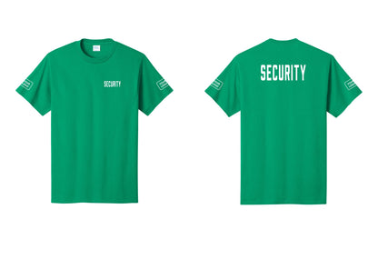 NYC Factory Custom Logo Security T-Shirt, Condensed Lettering - Chest + Back + Your Logo Sleeves - Kelly