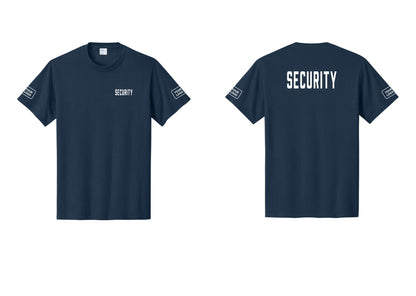 NYC Factory Unisex Security Custom Logo Black T-Shirt - Chest + Back + Your Logo Sleeves - Navy