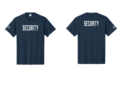 NYC Factory Unisex Security Custom Logo Black T-Shirt - Front + Back + Your Logo Sleeve - Navy