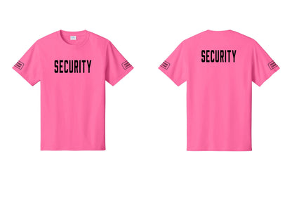 NYC Factory Unisex Security Custom Logo Black T-Shirt - Front + Back + Your Logo Sleeves - Neon Pink