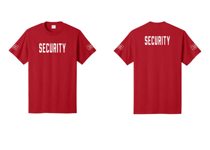 NYC Factory Unisex Security Custom Logo Black T-Shirt - Front + Back + Your Logo Sleeves - Red