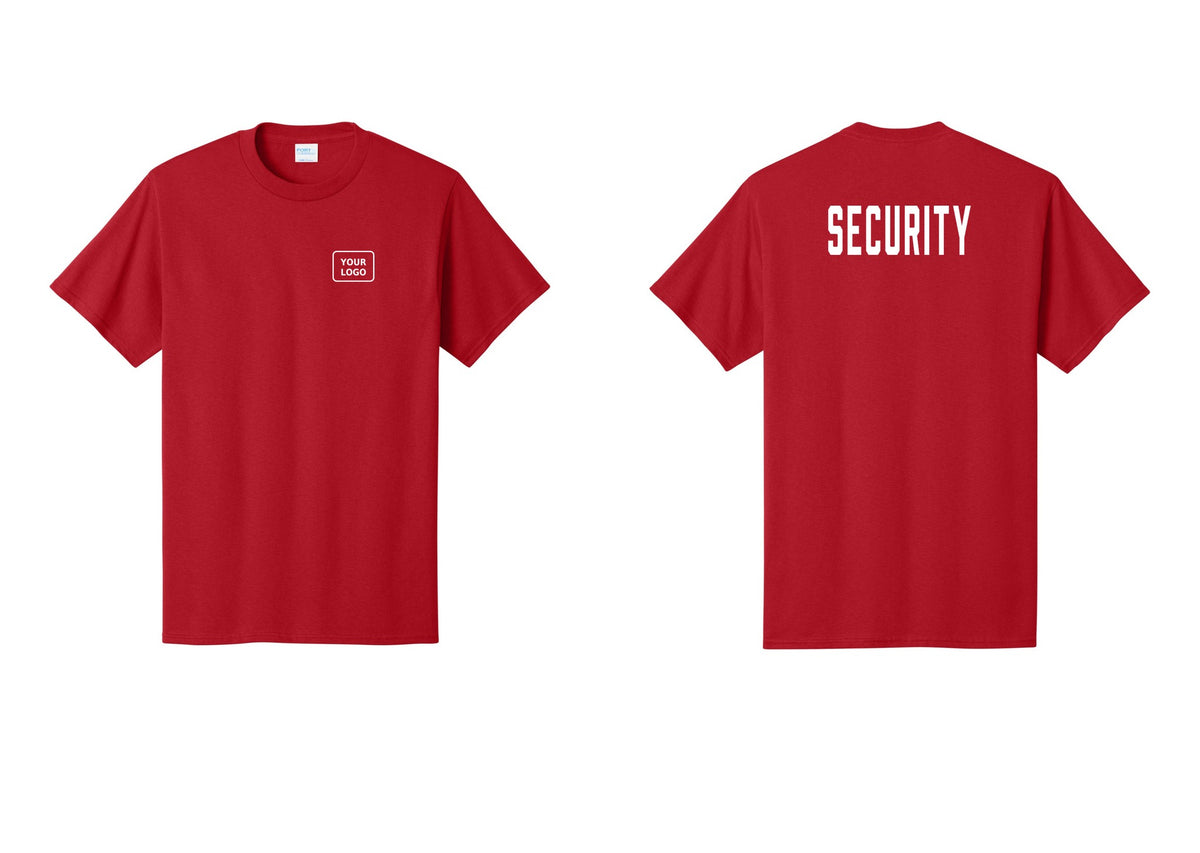 NYC Factory Unisex Security Custom Logo Black T-Shirt - Your Logo + Back - Red