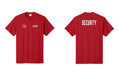 NYC Factory Custom Logo Security T-Shirt, Condensed Lettering - SECURITY + Your Logo + Back - Red