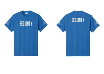 NYC Factory Custom Logo Security T-Shirt, Condensed Lettering - Front + Back + Your Logo Sleeves - Royal