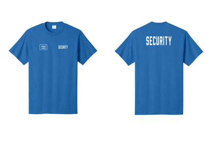 NYC Factory Custom Logo Security T-Shirt, Condensed Lettering - SECURITY + Your Logo + Back - Royal