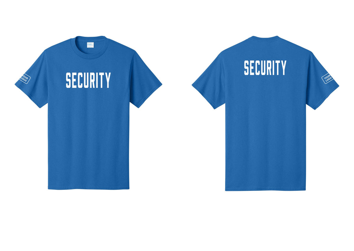 NYC Factory Unisex Security Custom Logo Black T-Shirt - Front + Back + Your Logo Sleeve - Royal