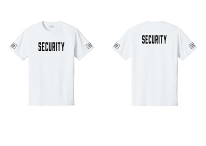 NYC Factory Unisex Security Custom Logo Black T-Shirt - Front + Back + Your Logo Sleeves - White