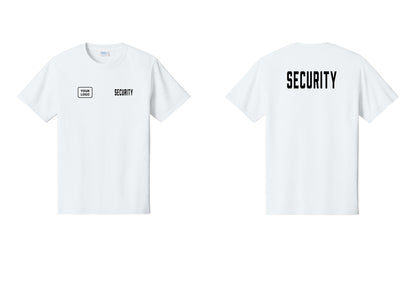 NYC Factory Custom Logo Security T-Shirt, Condensed Lettering - SECURITY + Your Logo + Back - White