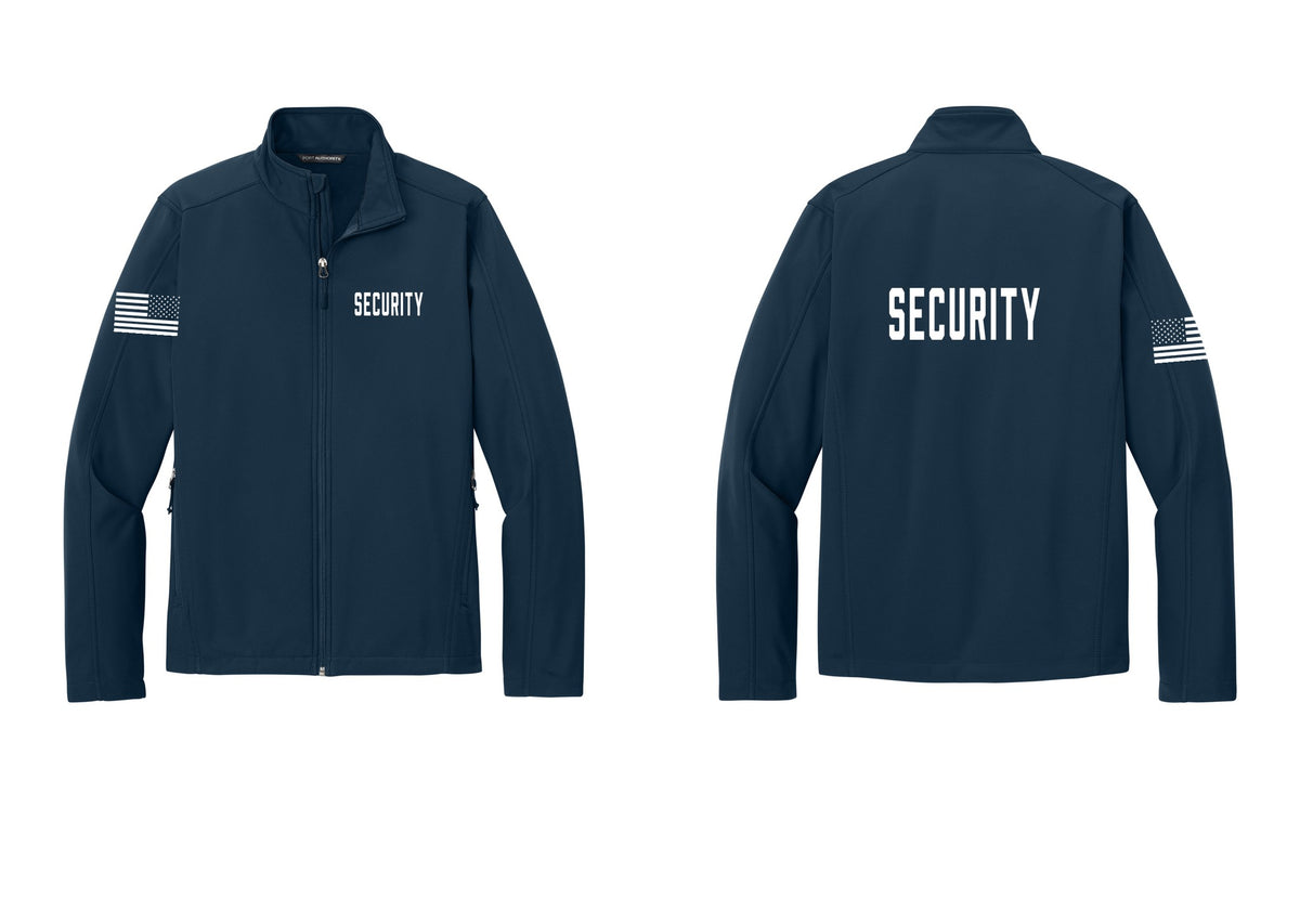 NYC Factory Security Soft Shell Jacket (Classic) - Chest + Back + US Flag Sleeve - Dress Blue Navy