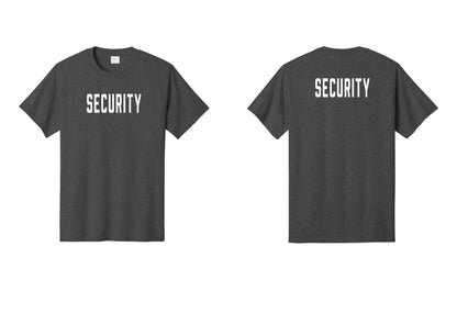 NYC Factory Security T-Shirt, Condensed Lettering - Front + Back - Dark Heather Grey