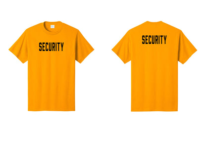 NYC Factory Security T-Shirt, Condensed Lettering - Front + Back - Gold