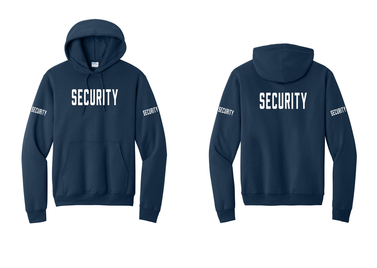 NYC Factory Security Cotton Fleece Pullover Hoodie (Classic) - Front + Back + Security Sleeves - Navy