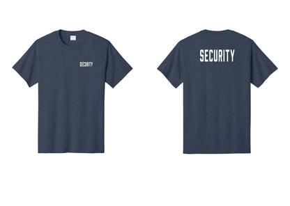 NYC Factory Security T-Shirt, Condensed Lettering - Chest + Back - Heather Navy
