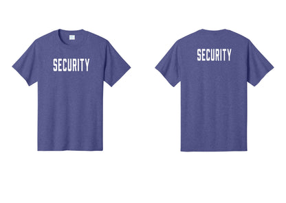 NYC Factory Unisex Security Black T-Shirt - Front + Back - Heather Purple