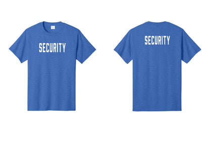 NYC Factory Unisex Security Black T-Shirt - Front + Back - Heather Royal