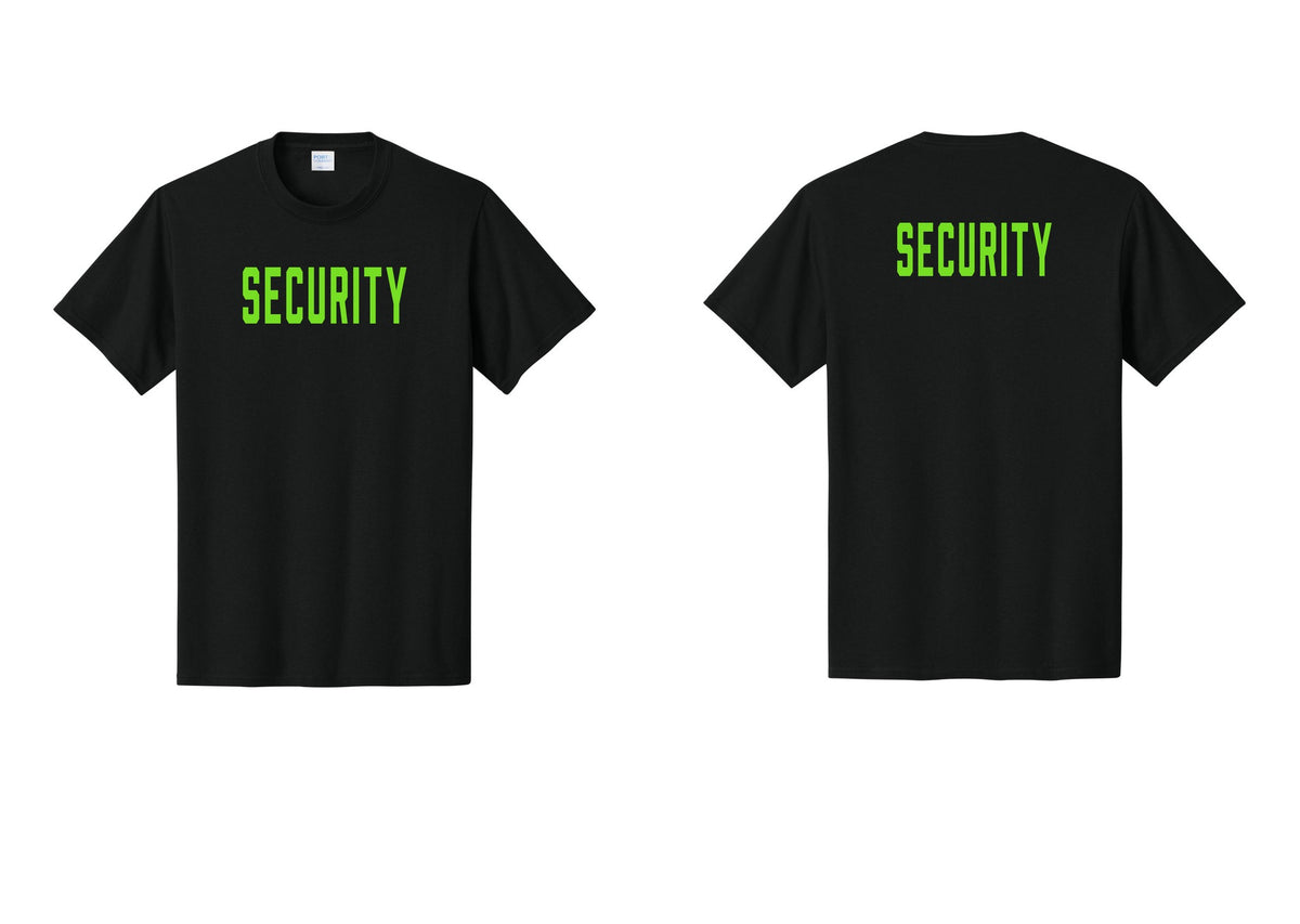 NYC Factory Unisex Security Black T-Shirt - Front + Back - Black / Neon