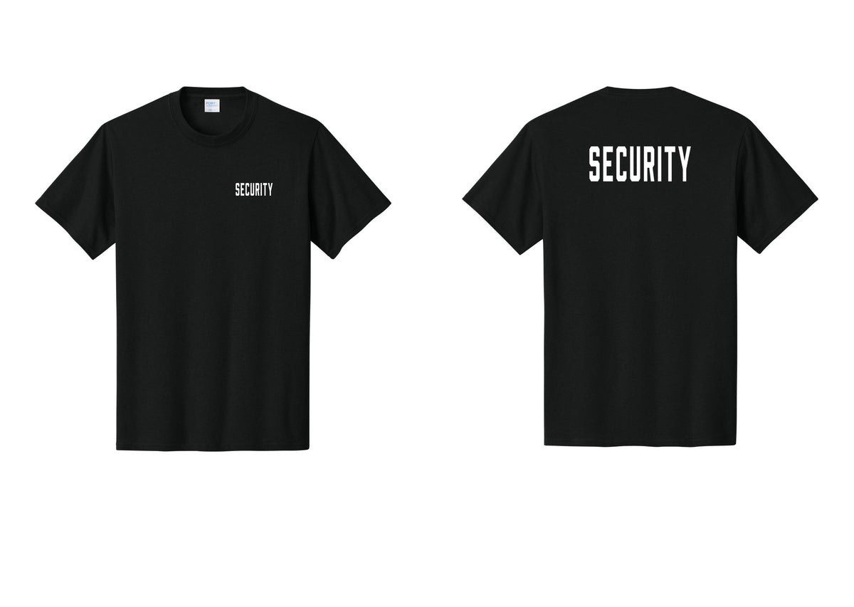 NYC Factory Security T-Shirt, Condensed Lettering - Chest + Back - Black