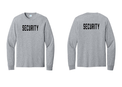 NYC Factory Security Cotton Long Sleeve T-Shirt (Classic) - Front + Back - Athletic Heather