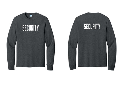 NYC Factory Security Cotton Long Sleeve T-Shirt (Classic) - Front + Back - Dark Heather Grey