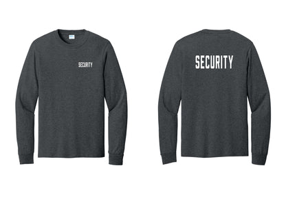 NYC Factory Security Cotton Long Sleeve T-Shirt (Classic) - Chest + Back - Dark Heather Grey