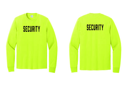 NYC Factory Security Cotton Long Sleeve T-Shirt (Classic) - Front + Back - Safety Green
