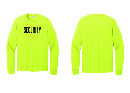 NYC Factory Security Cotton Long Sleeve T-Shirt (Classic) - Front Only - Safety Green