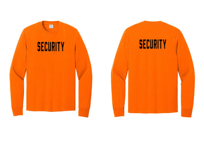 NYC Factory Security Cotton Long Sleeve T-Shirt (Classic) - Front + Back - Safety Orange