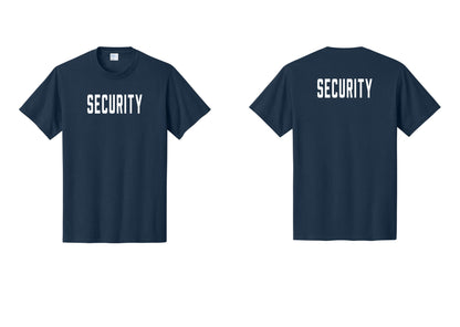 NYC Factory Security T-Shirt, Condensed Lettering - Front + Back - Navy