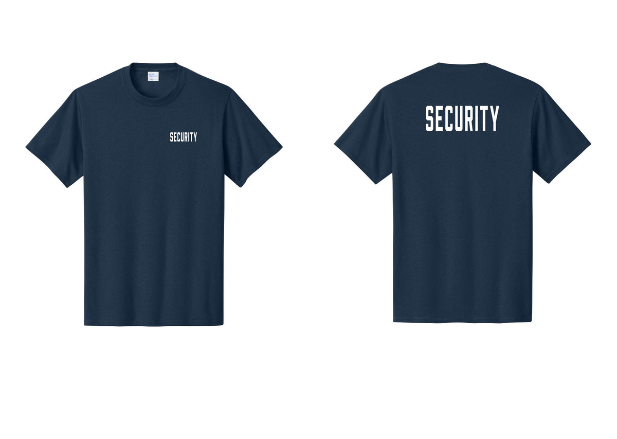 NYC Factory Security T-Shirt, Condensed Lettering - Chest + Back - Navy