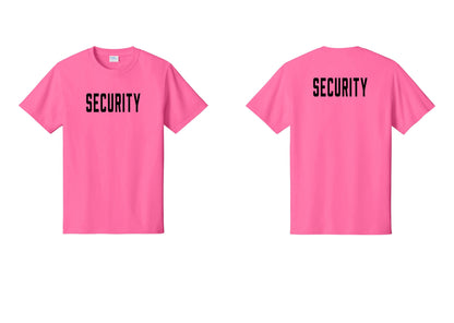 NYC Factory Security T-Shirt, Condensed Lettering - Front + Back - Neon Pink