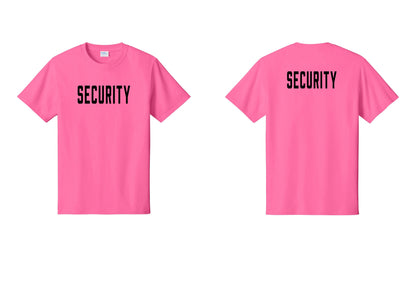 NYC Factory Unisex Security Black T-Shirt - Front + Back - Neon Pink