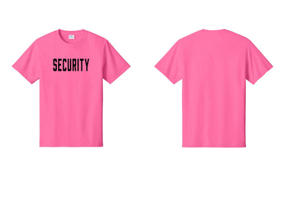 NYC Factory Unisex Security Black T-Shirt - Front Only - Neon Pink
