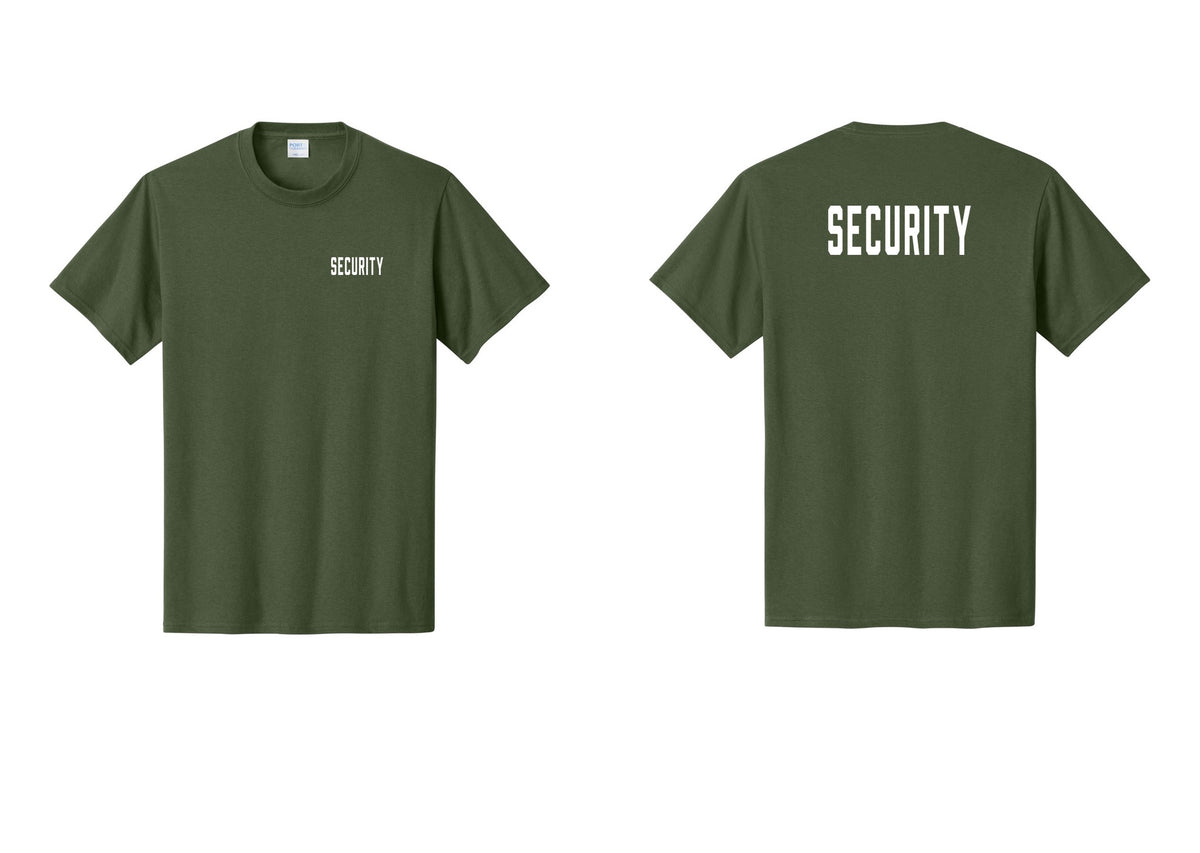 NYC Factory Security T-Shirt, Condensed Lettering - Chest + Back - Olive