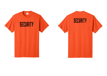 NYC Factory Unisex Security Black T-Shirt - Front + Back - Orange