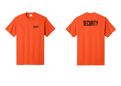 NYC Factory Unisex Security Black T-Shirt - Chest + Back - Orange