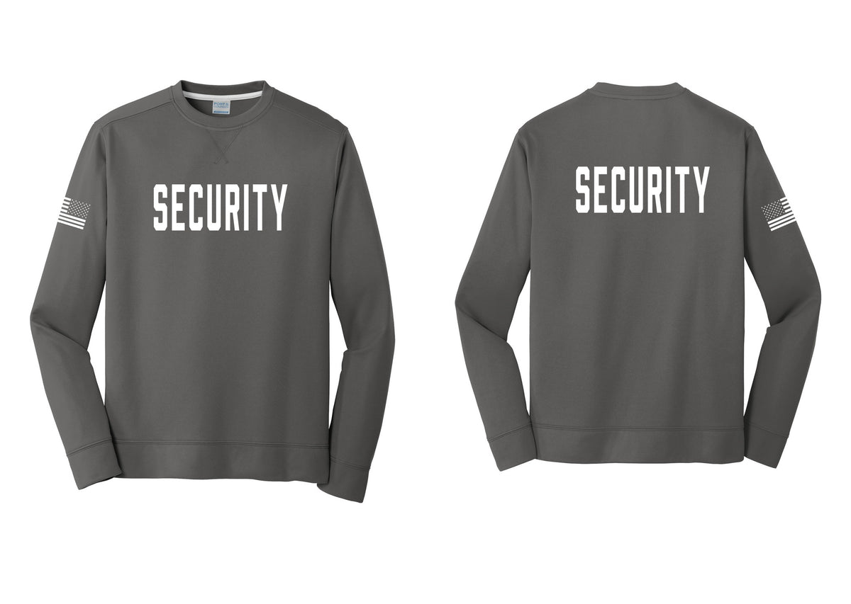 NYC Factory Security Performance Fleece Crewneck Sweatshirt (Classic) - Front + Back + US Flag Sleeve - Charcoal